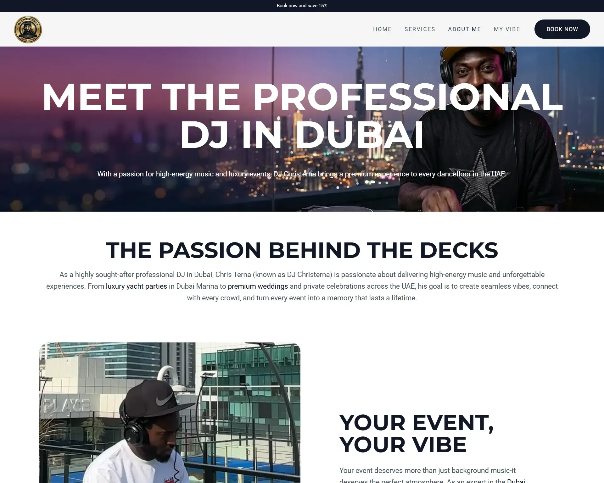 DJ Christerna professional about page design and biography layout
