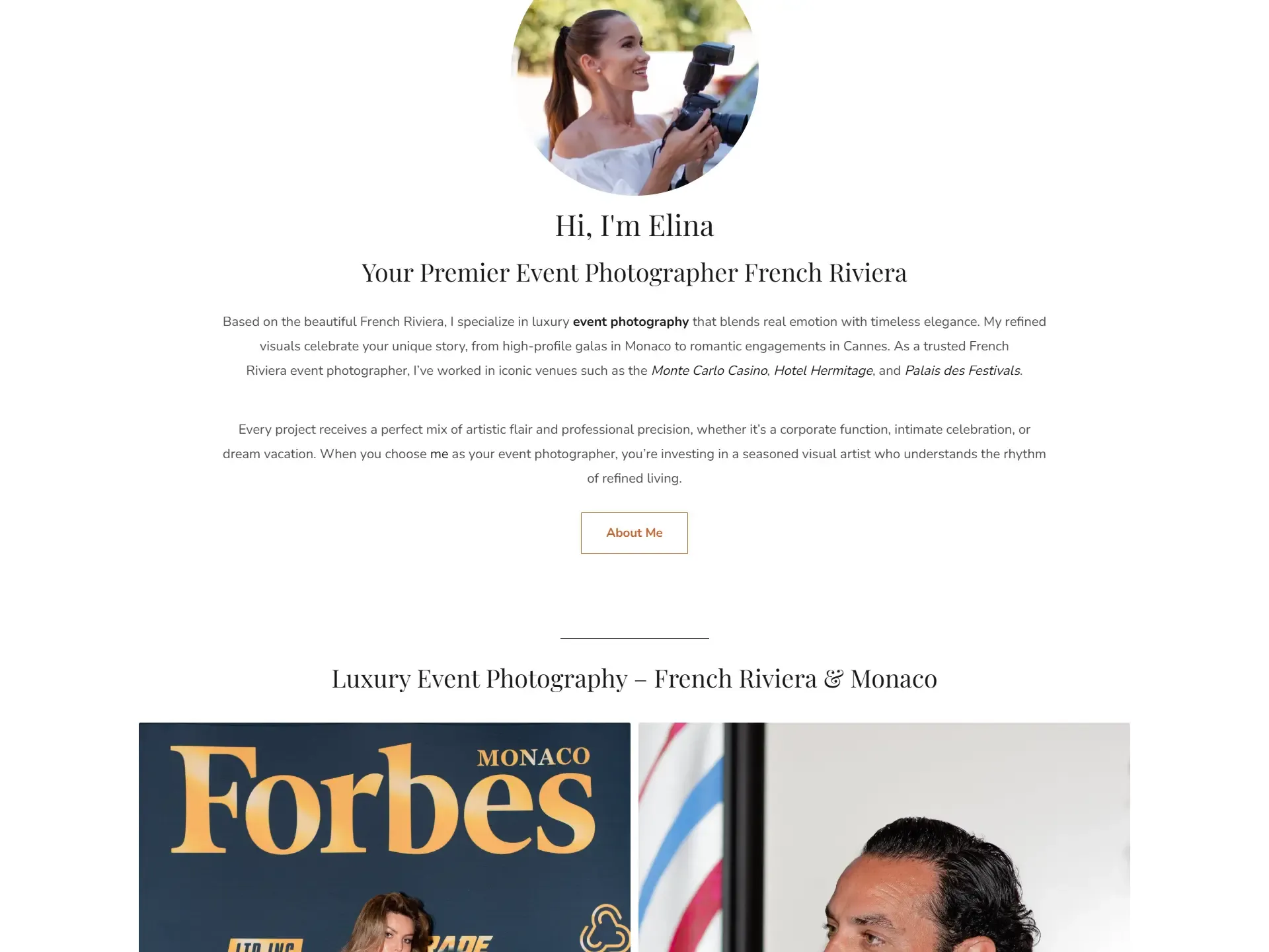 ElinaPix professional photographer profile and luxury portfolio introduction layout